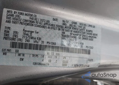 2012 Ford Focus Se из США, поврежденный, VIN 1FAHP3F29CL442096